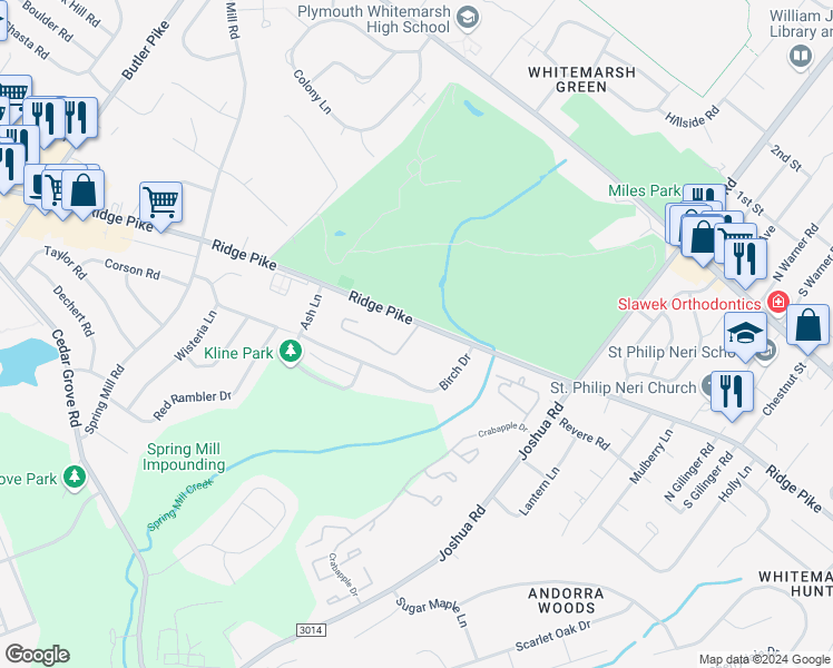 map of restaurants, bars, coffee shops, grocery stores, and more near 23 Ridge Pike in Conshohocken