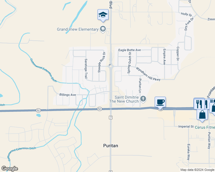 map of restaurants, bars, coffee shops, grocery stores, and more near 2909 Saratoga Trail in Erie