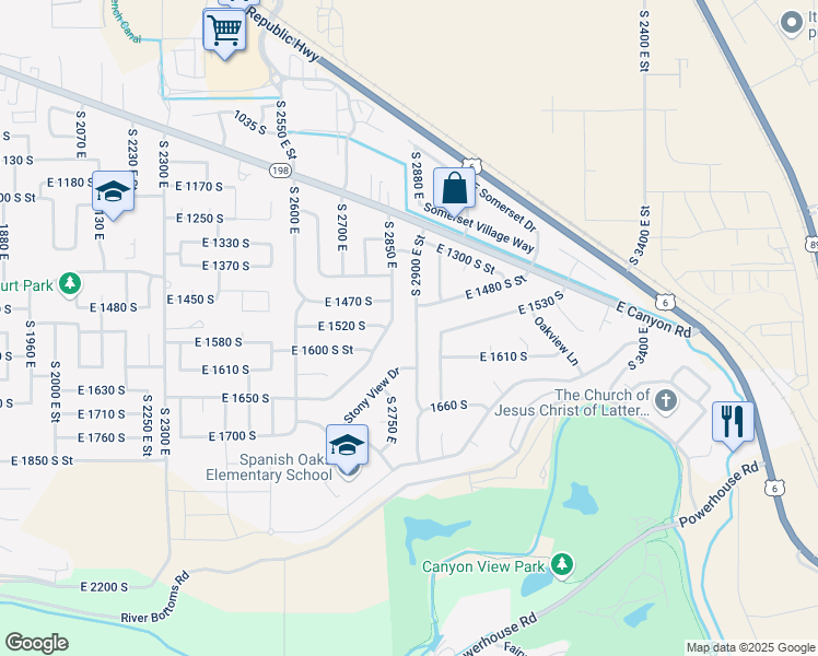 map of restaurants, bars, coffee shops, grocery stores, and more near 1503 South Spanish Ridge Road in Spanish Fork