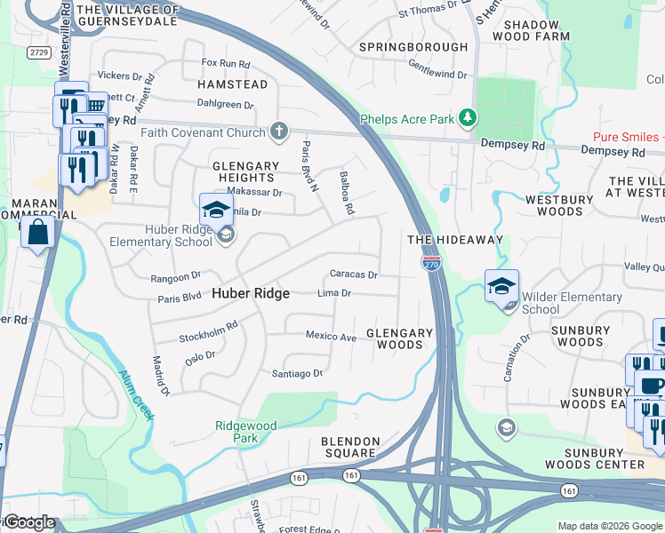 map of restaurants, bars, coffee shops, grocery stores, and more near 3703 Panama Drive in Westerville