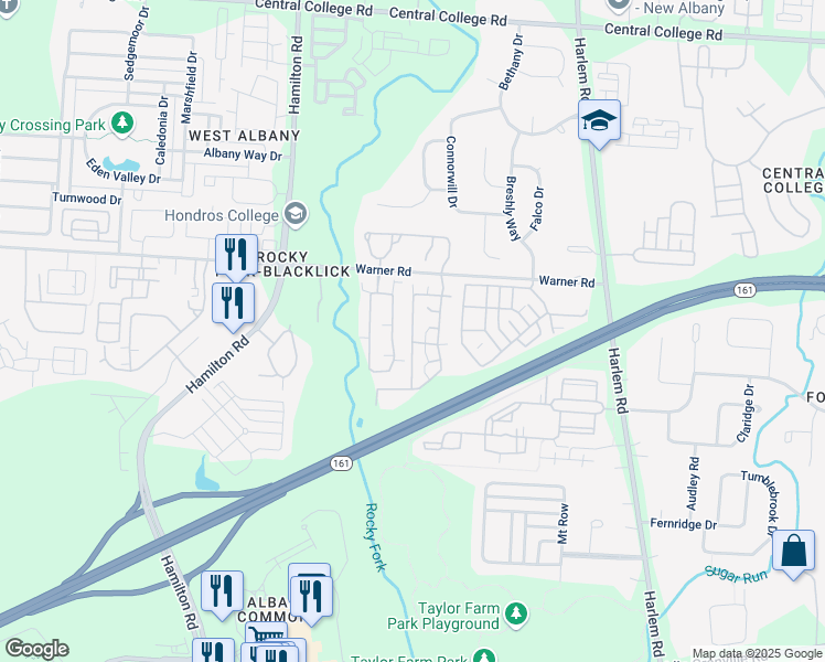 map of restaurants, bars, coffee shops, grocery stores, and more near 5350 Apple Ridge Place in Westerville
