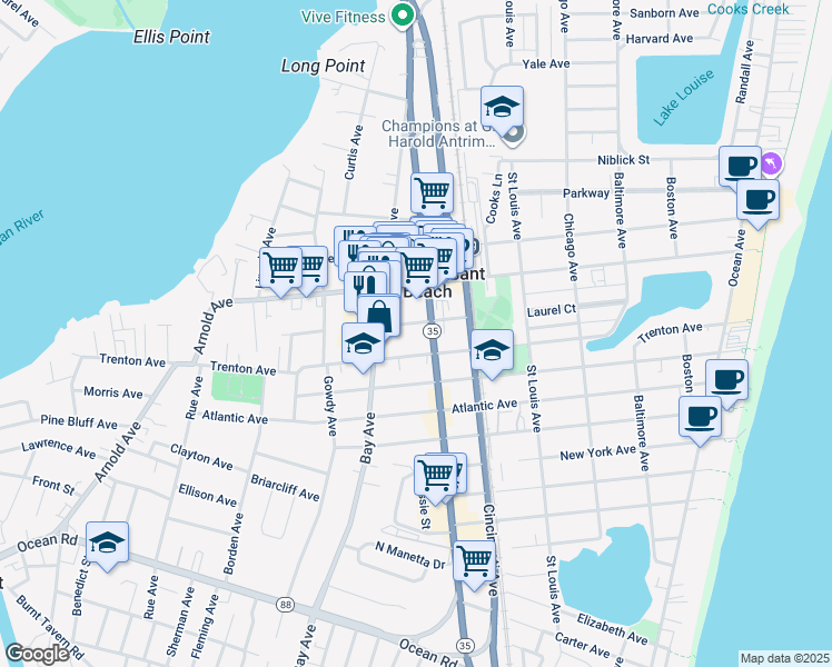 map of restaurants, bars, coffee shops, grocery stores, and more near 608 Laurel Avenue in Point Pleasant Beach