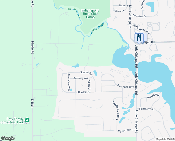 map of restaurants, bars, coffee shops, grocery stores, and more near 20838 Summit Road in Noblesville