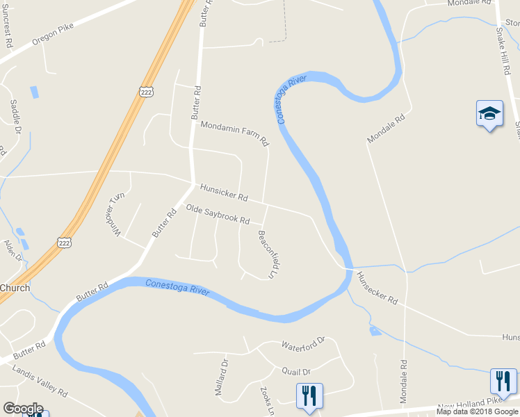 map of restaurants, bars, coffee shops, grocery stores, and more near 1340 Hunsicker Road in Lancaster