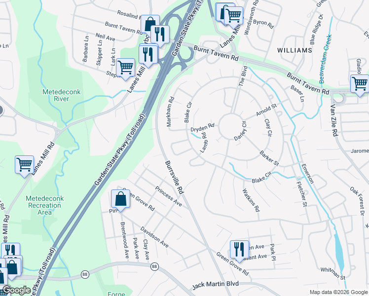 map of restaurants, bars, coffee shops, grocery stores, and more near 6 Patmore Road in Brick