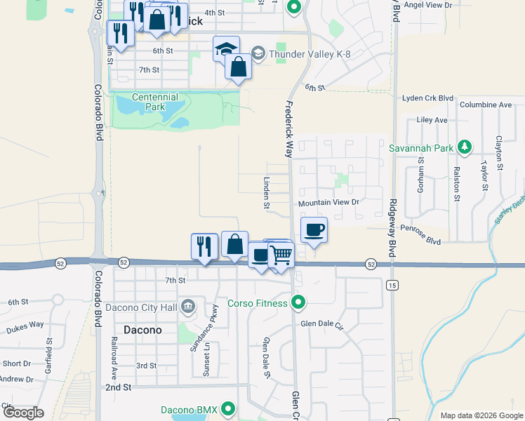 map of restaurants, bars, coffee shops, grocery stores, and more near 6125 14th Street in Frederick