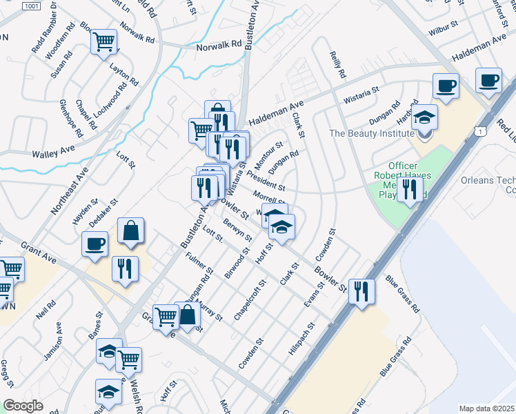 map of restaurants, bars, coffee shops, grocery stores, and more near 1909 Witler Street in Philadelphia