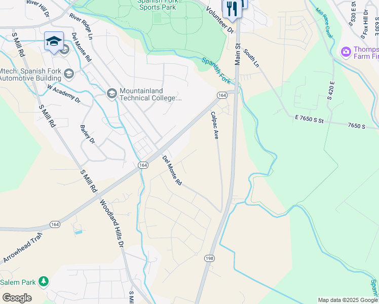 map of restaurants, bars, coffee shops, grocery stores, and more near 238 West Hillcrest Drive in Spanish Fork