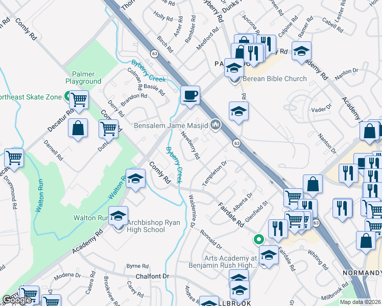 map of restaurants, bars, coffee shops, grocery stores, and more near in Philadelphia