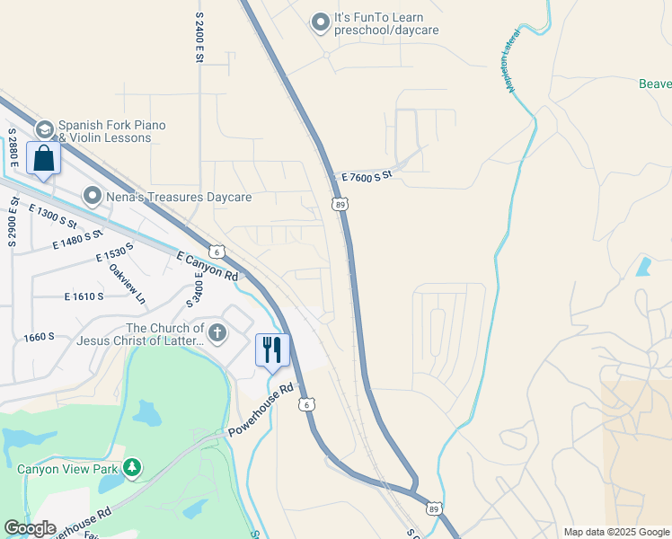 map of restaurants, bars, coffee shops, grocery stores, and more near 1501 South 3750 East in Spanish Fork