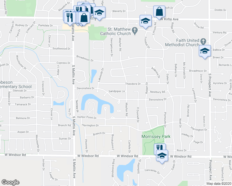 map of restaurants, bars, coffee shops, grocery stores, and more near 1509 Sandpiper Lane in Champaign