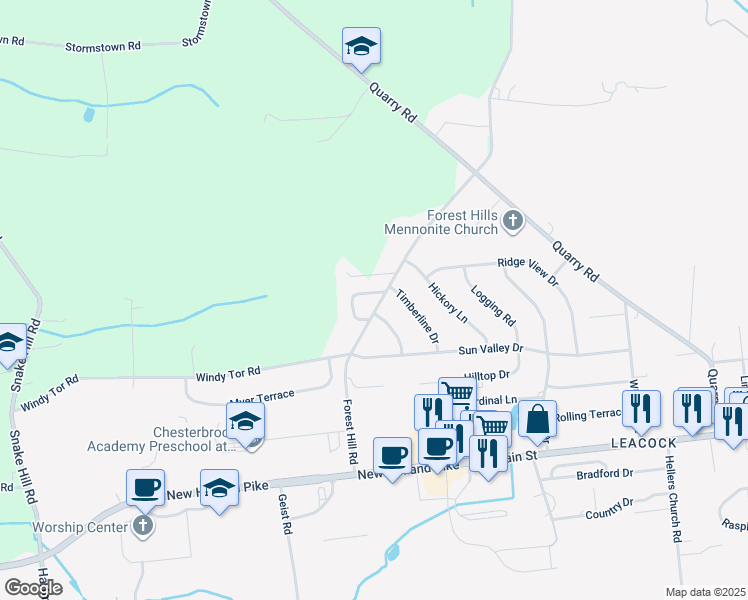 map of restaurants, bars, coffee shops, grocery stores, and more near 20 Locust Lane in Lancaster County