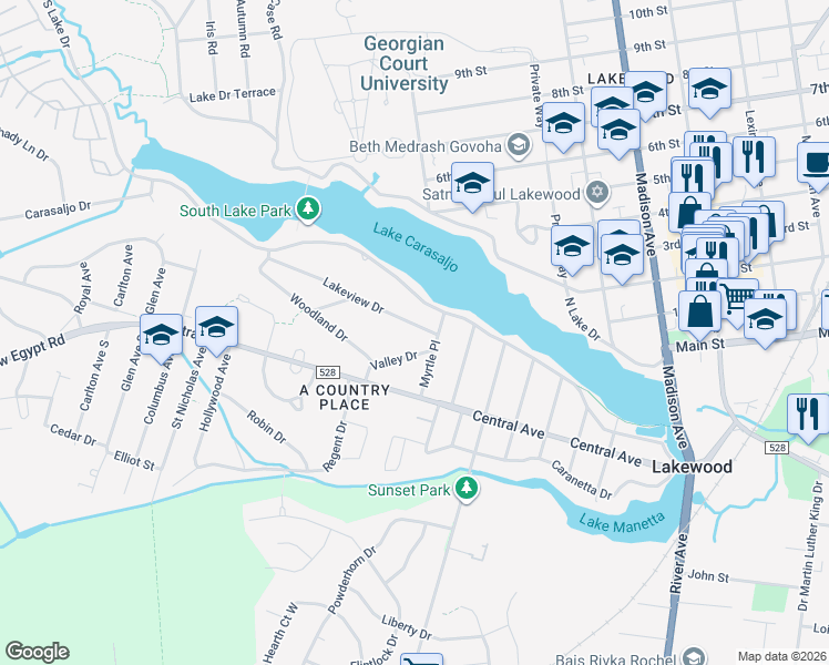 map of restaurants, bars, coffee shops, grocery stores, and more near 708 Lakeview Drive in Lakewood