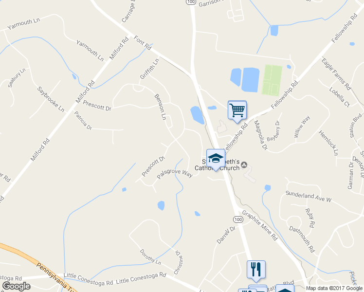map of restaurants, bars, coffee shops, grocery stores, and more near 514 Benson Lane in Chester Springs