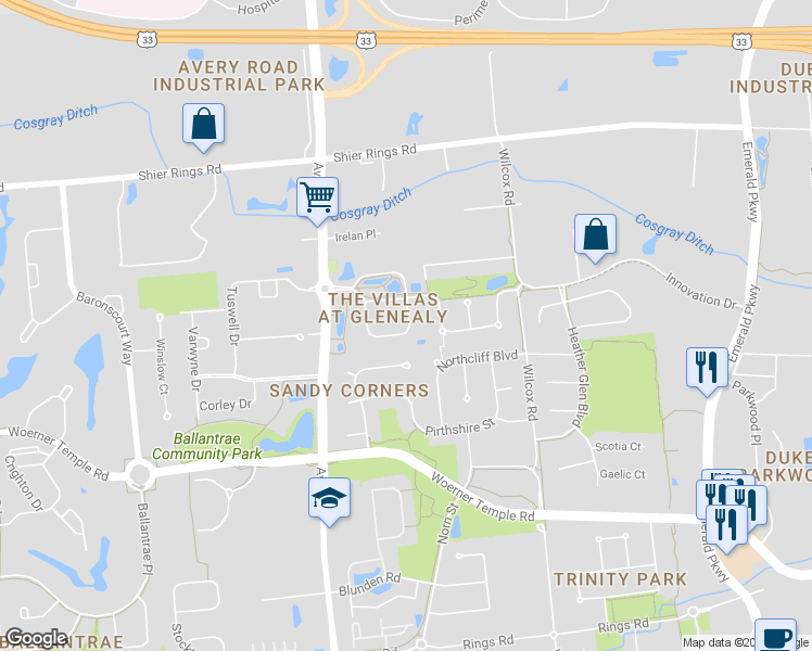 map of restaurants, bars, coffee shops, grocery stores, and more near 6174 Donegan Way in Dublin