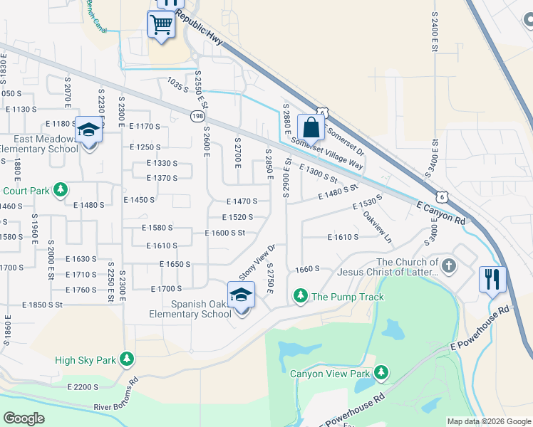 map of restaurants, bars, coffee shops, grocery stores, and more near 3701 East 1520 South in Spanish Fork
