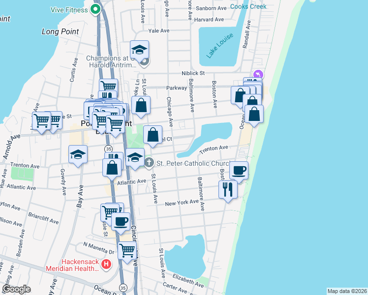 map of restaurants, bars, coffee shops, grocery stores, and more near 209 Trenton Ave in Point Pleasant Beach
