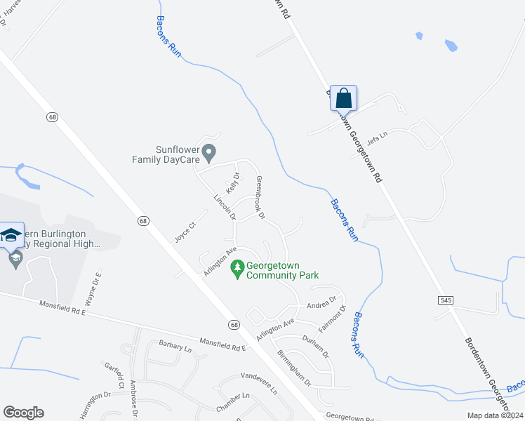map of restaurants, bars, coffee shops, grocery stores, and more near 36 Greenbrook Drive in Mansfield