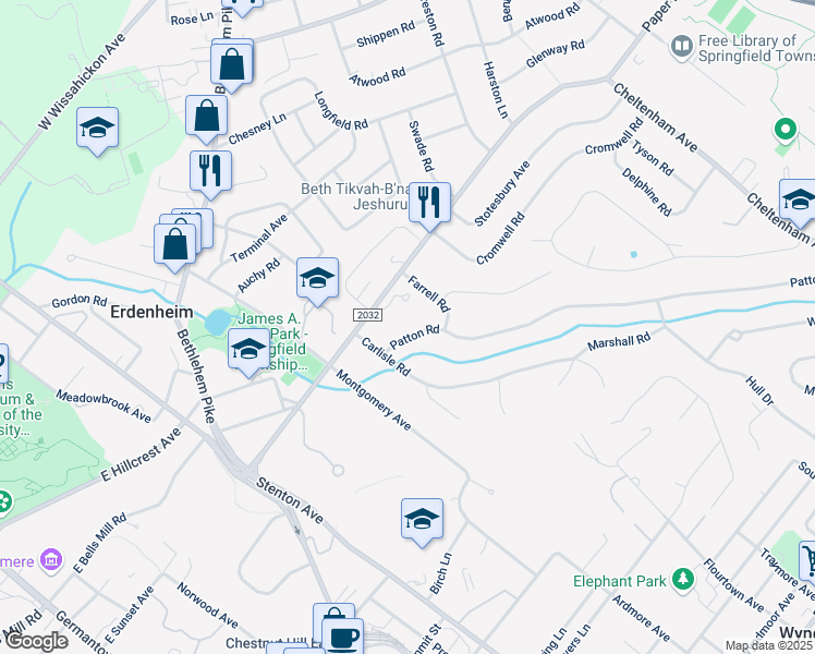 map of restaurants, bars, coffee shops, grocery stores, and more near 8905 Patton Rd in Wyndmoor