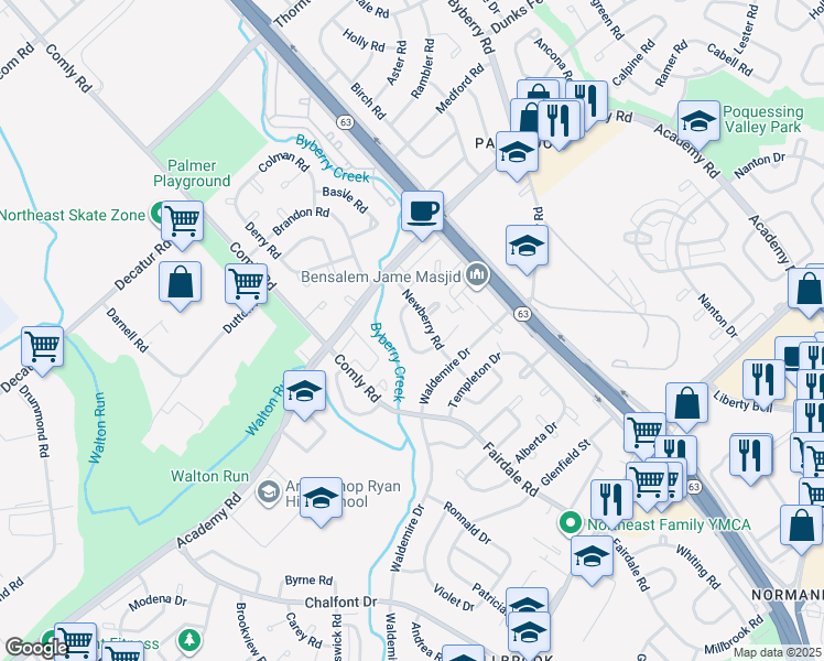 map of restaurants, bars, coffee shops, grocery stores, and more near 3639 Salina Road in Philadelphia