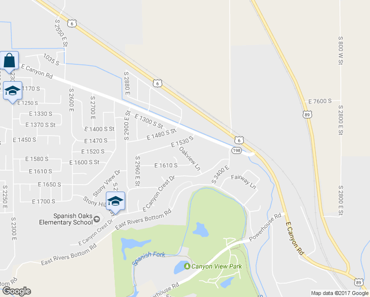 map of restaurants, bars, coffee shops, grocery stores, and more near 1509 Oakview Lane in Spanish Fork