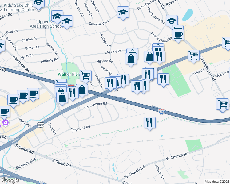 map of restaurants, bars, coffee shops, grocery stores, and more near 455 West Dekalb Pike in King of Prussia
