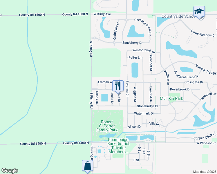 map of restaurants, bars, coffee shops, grocery stores, and more near 5106 Jacks Blvd in Champaign