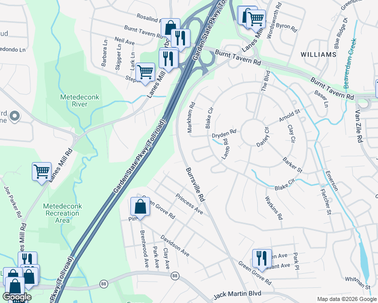 map of restaurants, bars, coffee shops, grocery stores, and more near 31 Patmore Road in Brick Township