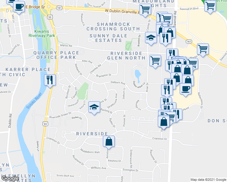 map of restaurants, bars, coffee shops, grocery stores, and more near 3141 Lorne Scots Avenue in Dublin