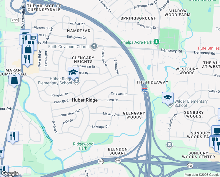 map of restaurants, bars, coffee shops, grocery stores, and more near 3703 Panama Drive in Westerville