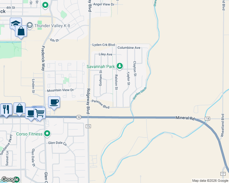 map of restaurants, bars, coffee shops, grocery stores, and more near 6144 Ralston Street in Frederick