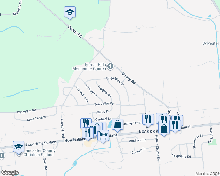 map of restaurants, bars, coffee shops, grocery stores, and more near 56 Holly Drive in Leacock-Leola-Bareville
