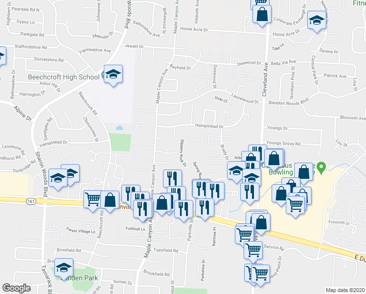 map of restaurants, bars, coffee shops, grocery stores, and more near 5944 Slippery Rock Drive in Columbus
