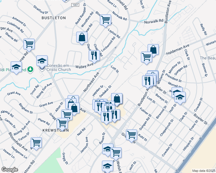 map of restaurants, bars, coffee shops, grocery stores, and more near 9700 Dedaker Street in Philadelphia