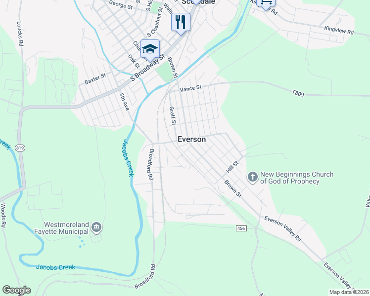 map of restaurants, bars, coffee shops, grocery stores, and more near 114 Evans Street in Everson
