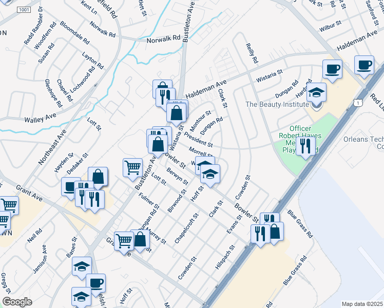 map of restaurants, bars, coffee shops, grocery stores, and more near 1926 Morrell Street in Philadelphia