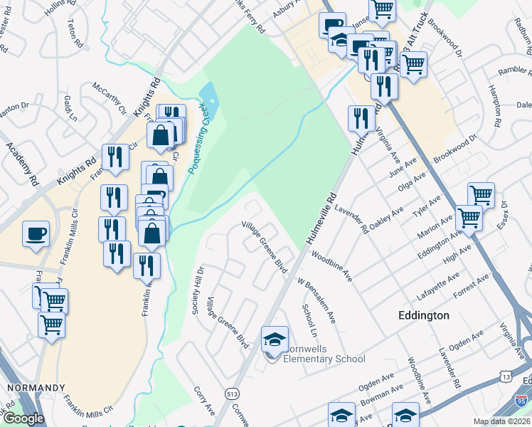 map of restaurants, bars, coffee shops, grocery stores, and more near 2564 Headhouse Square North in Bensalem