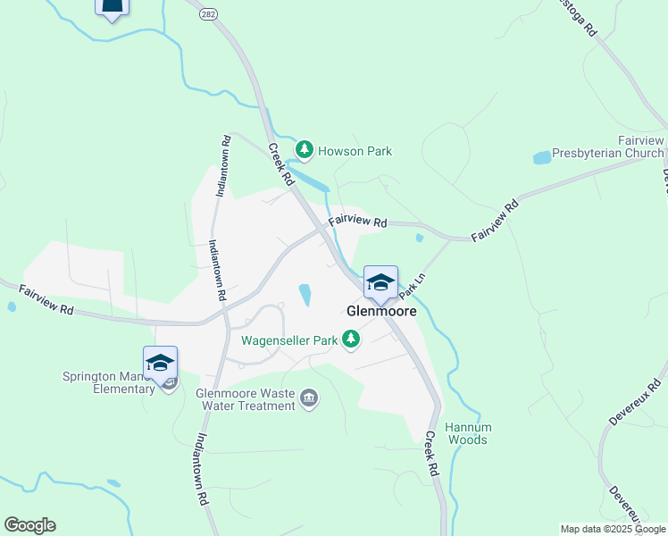 map of restaurants, bars, coffee shops, grocery stores, and more near 2040 Creek Road in Glenmoore