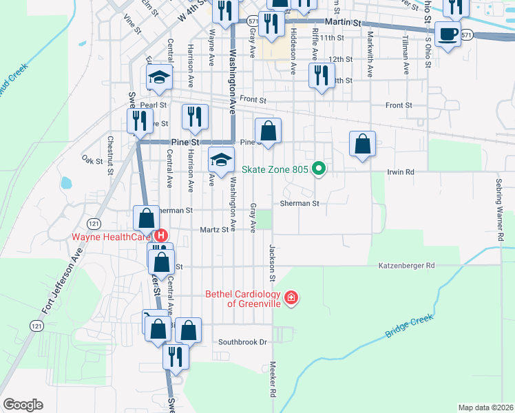 map of restaurants, bars, coffee shops, grocery stores, and more near 733 Gray Avenue in Greenville