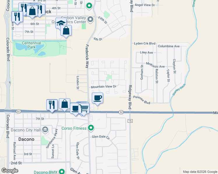 map of restaurants, bars, coffee shops, grocery stores, and more near 7880 Mountain View Drive in Frederick