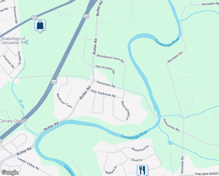 map of restaurants, bars, coffee shops, grocery stores, and more near 3 Hunsicker Road in Lancaster