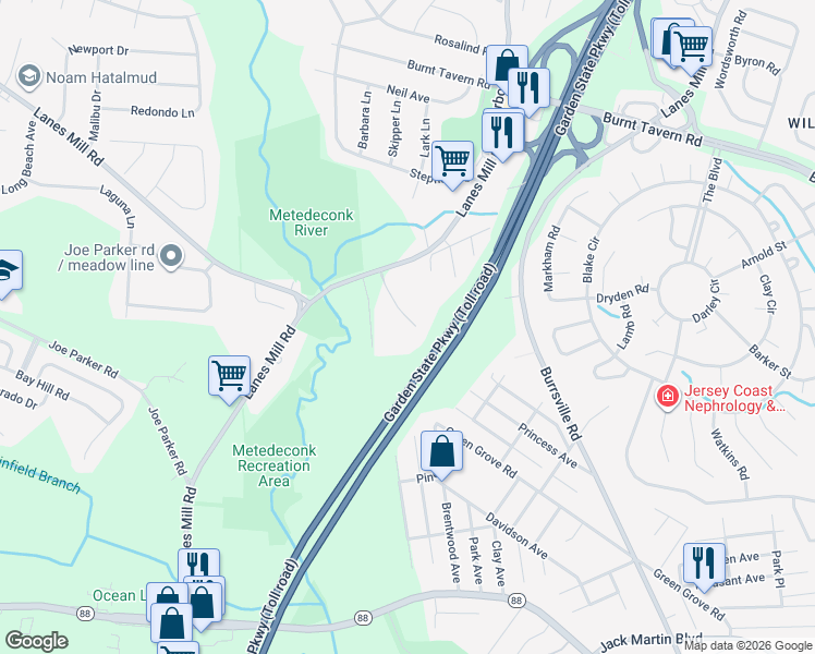 map of restaurants, bars, coffee shops, grocery stores, and more near 1220 Sandra Place in Brick