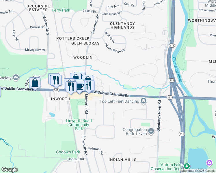 map of restaurants, bars, coffee shops, grocery stores, and more near 6464 Bellbrook Place in Worthington
