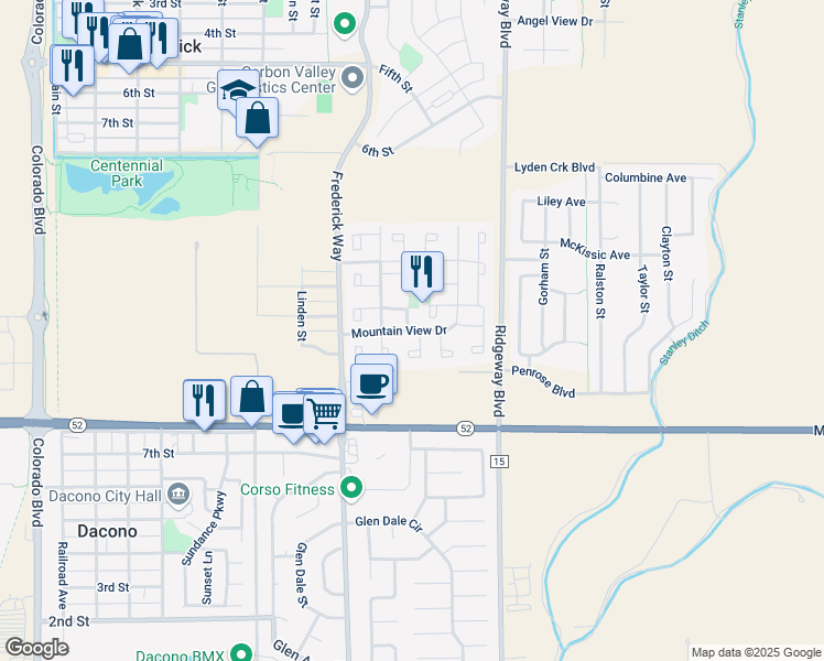 map of restaurants, bars, coffee shops, grocery stores, and more near 7840 Mountain View Drive in Frederick
