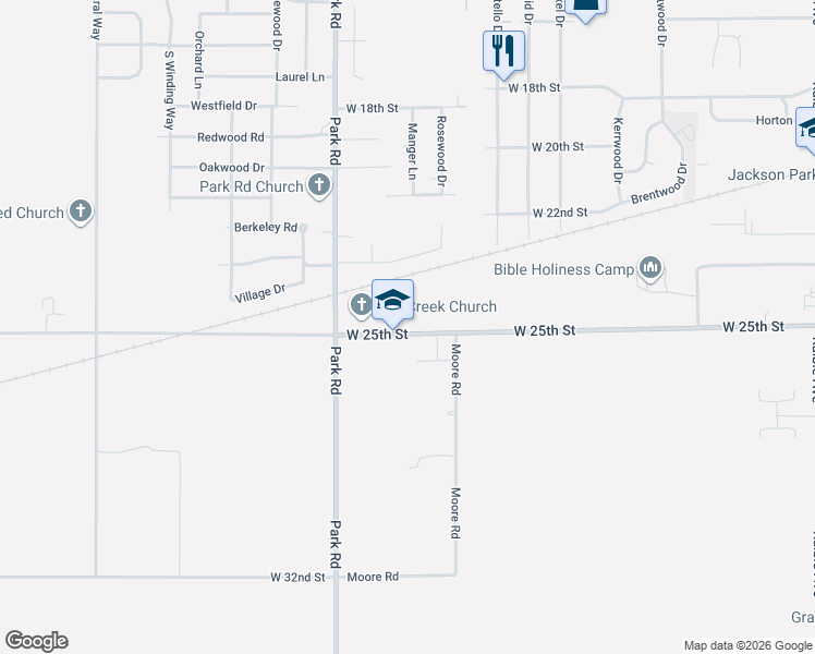 map of restaurants, bars, coffee shops, grocery stores, and more near 3220 West 25th Street in Anderson