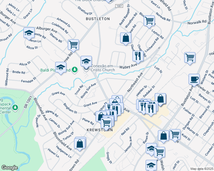 map of restaurants, bars, coffee shops, grocery stores, and more near 1106 Creswood Road in Philadelphia