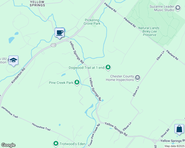 map of restaurants, bars, coffee shops, grocery stores, and more near 1489 Yellow Springs Road in Chester Springs