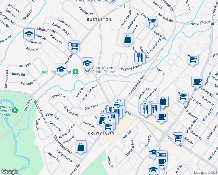 map of restaurants, bars, coffee shops, grocery stores, and more near 1106 Creswood Road in Philadelphia