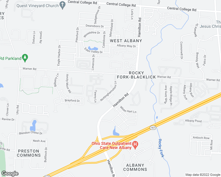 map of restaurants, bars, coffee shops, grocery stores, and more near 6155 Kirklington Circle in Westerville