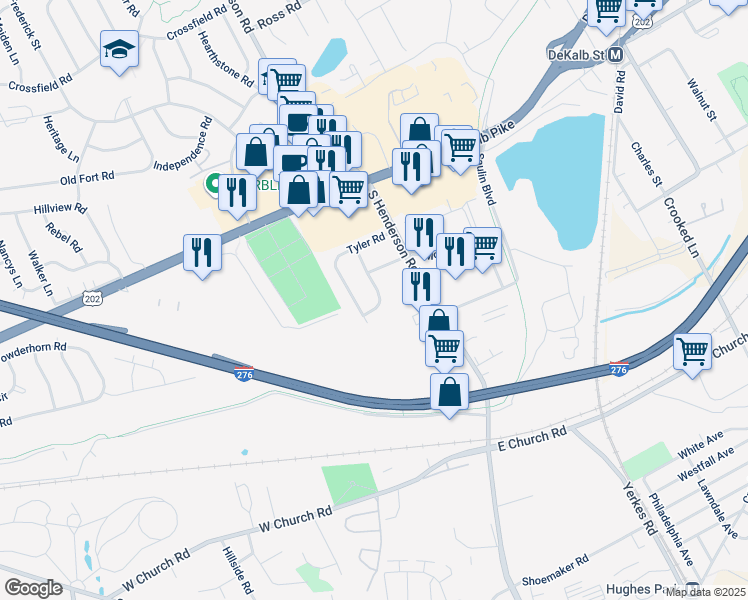 map of restaurants, bars, coffee shops, grocery stores, and more near 221 Garfield Road in King of Prussia